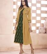 Dark Green Printed Cotton Poly Cotton Kurtis