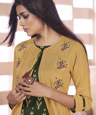 Dark Green Printed Cotton Poly Cotton Kurtis 2