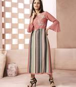 Peach Printed Cotton Poly Cotton Kurtis