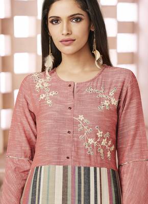 Peach Printed Cotton Poly Cotton Kurtis 2