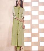 Light Olive Embroidered Cotton Poly Cotton Kurtis