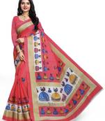   orange printed art silk sarees saree with blouse