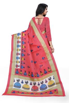   orange printed art silk sarees saree with blouse 3