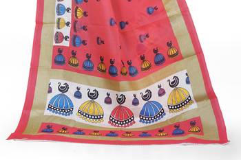   orange printed art silk sarees saree with blouse 5