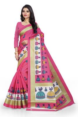   pink printed art silk sarees saree with blouse 1