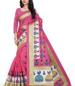   pink printed art silk sarees saree with blouse