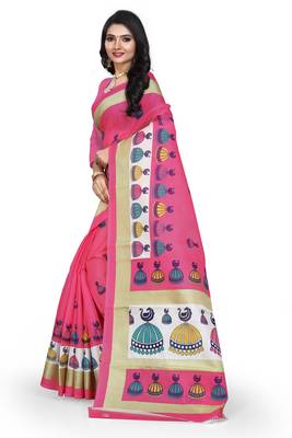   pink printed art silk sarees saree with blouse 2