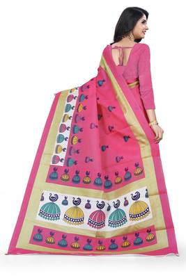   pink printed art silk sarees saree with blouse 3
