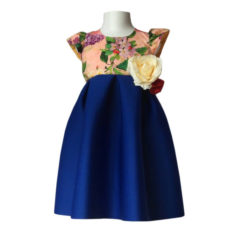 Blue printed polyester kids-frocks