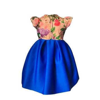 Blue printed polyester kids-frocks 3