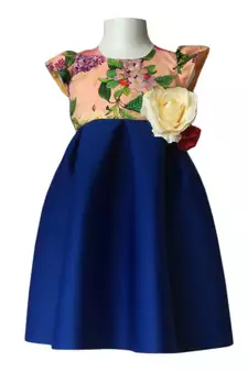 Blue printed polyester kids-frocks