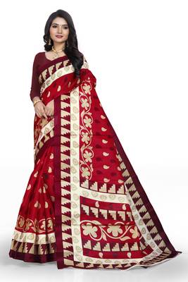 Red printed art silk sarees saree with blouse 1
