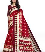 Red printed art silk sarees saree with blouse