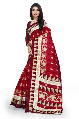Red printed art silk sarees saree with blouse 2