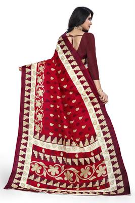 Red printed art silk sarees saree with blouse 3