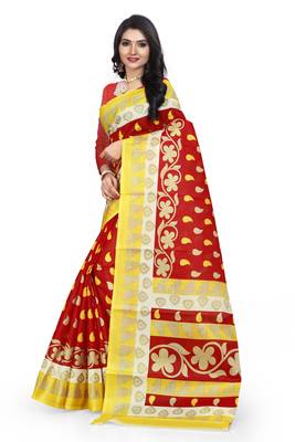 Red printed art silk sarees saree with blouse 2