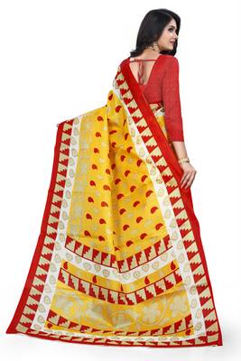   yellow printed art silk sarees saree with blouse 3