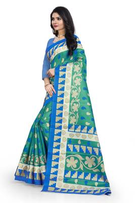 Green printed art silk sarees saree with blouse 2
