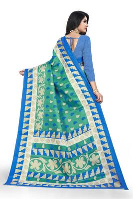 Green printed art silk sarees saree with blouse 3