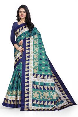 Green printed art silk sarees saree with blouse 1