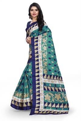 Green printed art silk sarees saree with blouse 2