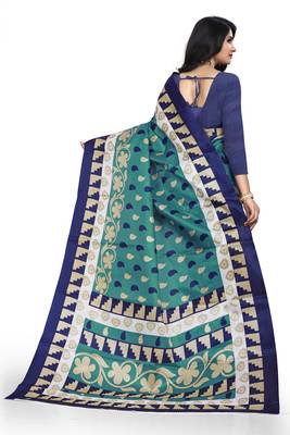 Green printed art silk sarees saree with blouse 3