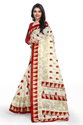   dark white printed art silk sarees saree with blouse 2