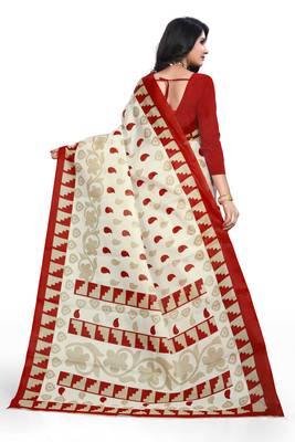   dark white printed art silk sarees saree with blouse 3