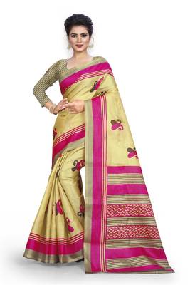   cream printed art silk sarees saree with blouse 1