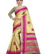   cream printed art silk sarees saree with blouse