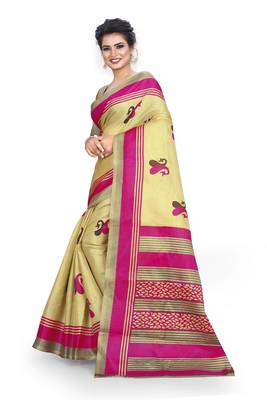   cream printed art silk sarees saree with blouse 2