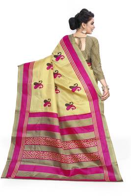   cream printed art silk sarees saree with blouse 3