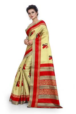   dark cream printed art silk sarees saree with blouse 2