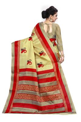   dark cream printed art silk sarees saree with blouse 3
