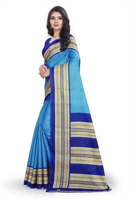 Blue printed art silk sarees saree with blouse 2