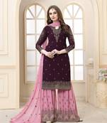 Wine embroidered faux georgette Sharara Suit