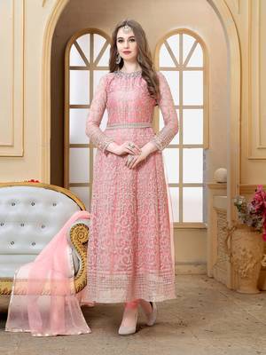 Blush pink embroidered net Anarkali  with dupatta 1