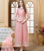 Blush pink embroidered net Anarkali  with dupatta