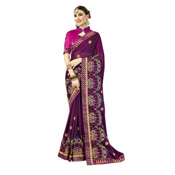 Purple embroidered georgette saree with blouse 1