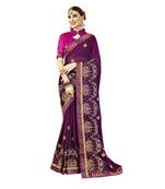 Purple embroidered georgette saree with blouse