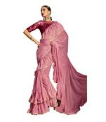 Pink plain net saree with blouse