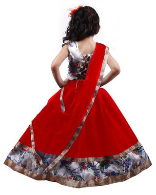 Red lace silk stitched lehenga 2