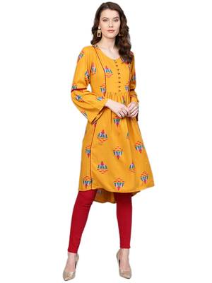 Shree Women Mustard Rayon Abstract Kurta 1