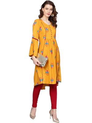 Shree Women Mustard Rayon Abstract Kurta 3