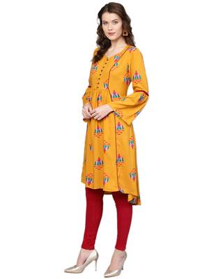 Shree Women Mustard Rayon Abstract Kurta 4