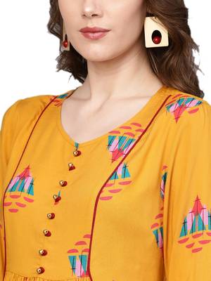 Shree Women Mustard Rayon Abstract Kurta 5