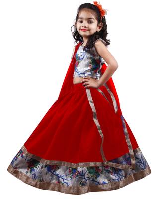 Red lace silk stitched lehenga 4