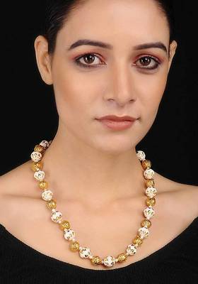 White Gold Tone Kundan Inspired Meenakari Necklace
 1