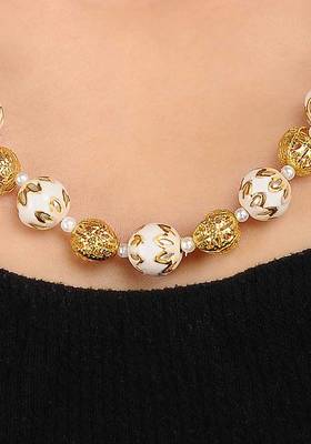 White Gold Tone Kundan Inspired Meenakari Necklace
 2