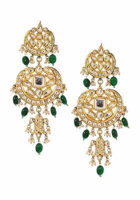Green Gold Tone Kundan Inspired Jade Necklace With Earrings 
 3